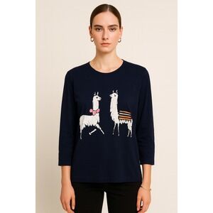 Ann Taylor Factory Womens Long Sleeve Llama Graphic Knit Sweater Top Size L